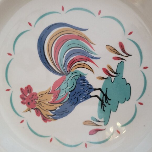Set Of 4 Gibson Rooster Design Salad Plates 8" Ceramic Vintage Multicolor - Picture 3 of 7